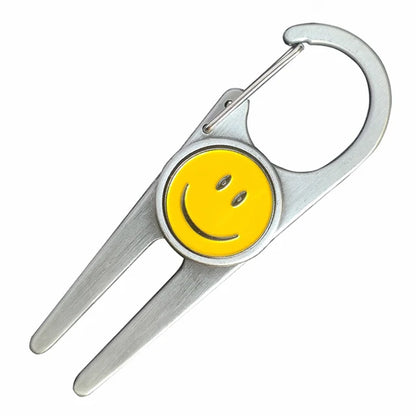 New Golf Ball Divot Repair Tool Clasp Golf Accessories Smile Golf Black Slivery Adapt 24Mm Marker Gift for Golfer Repair Fork