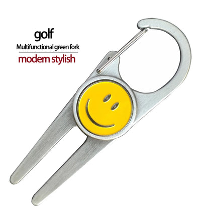 New Golf Ball Divot Repair Tool Clasp Golf Accessories Smile Golf Black Slivery Adapt 24Mm Marker Gift for Golfer Repair Fork